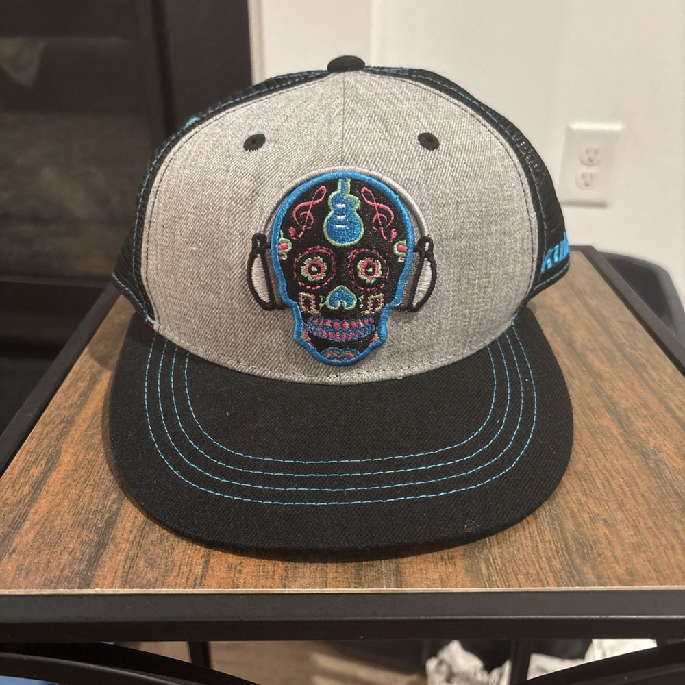 Skulz Day Of The Dead Trucker Hat Black Blue Mens Adjustable